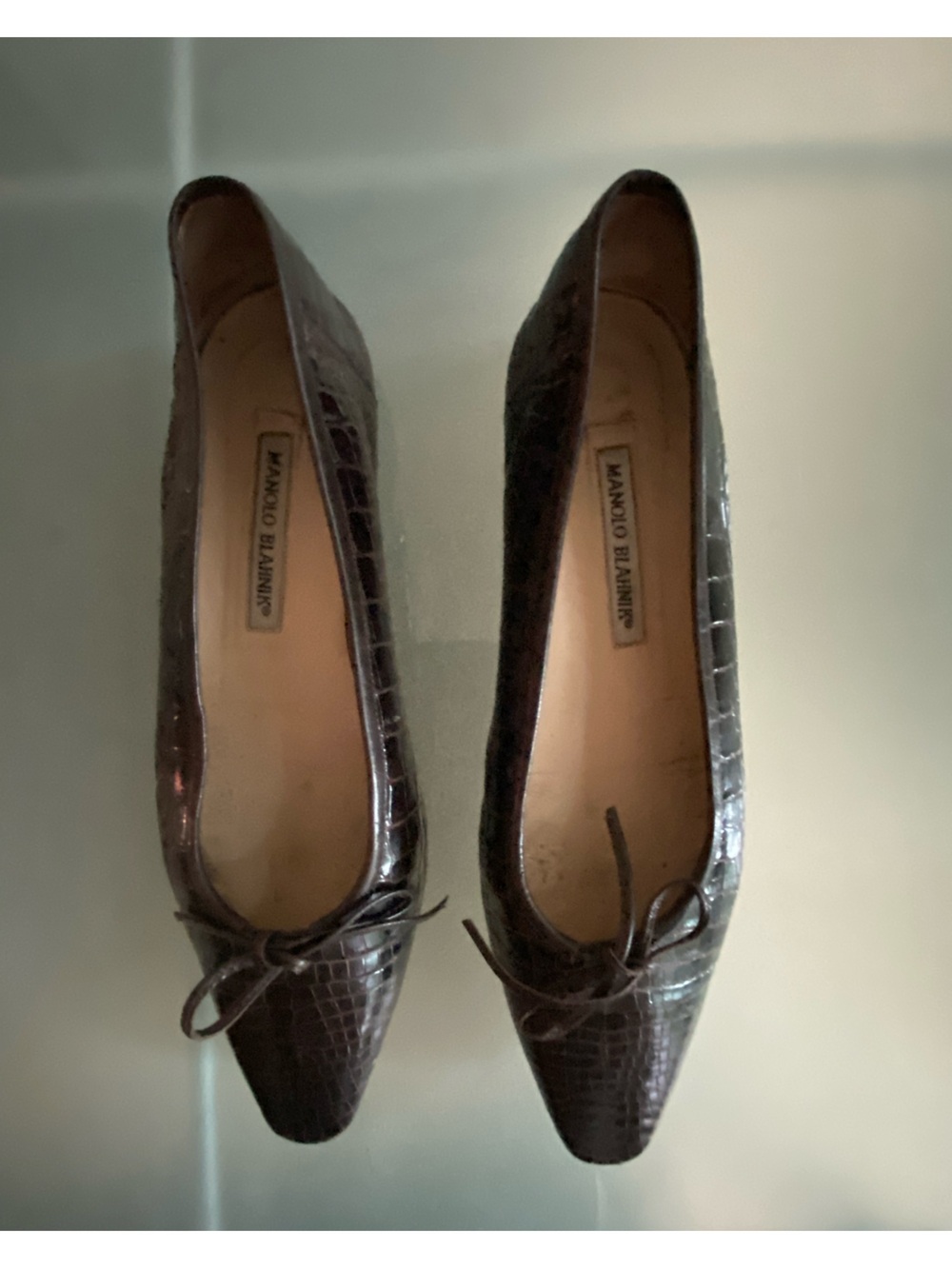 Manolo Blahnik Brown croc embossed leather ballet flats 39.5 8.5